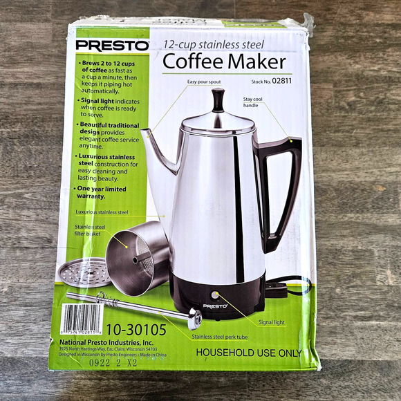 Presto Kitchen Presto Coffee Maker Stainless Steel 2 Cup Percolator